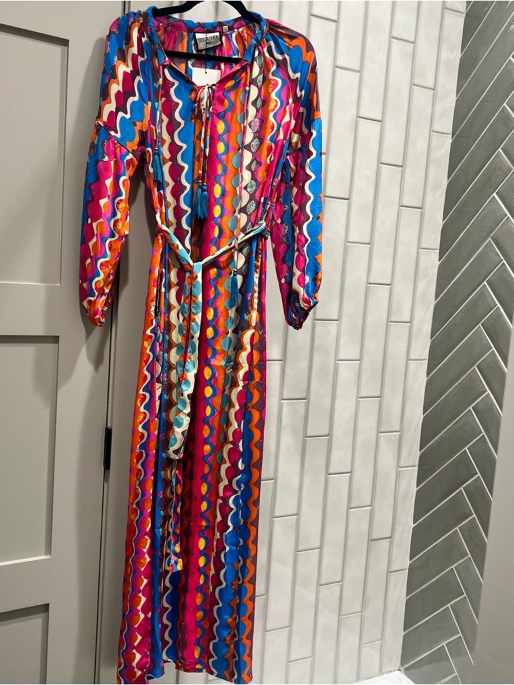 60’s Silver Jeans Multicolor Wave-Print Maxi Dress by Gold & Silver Paris